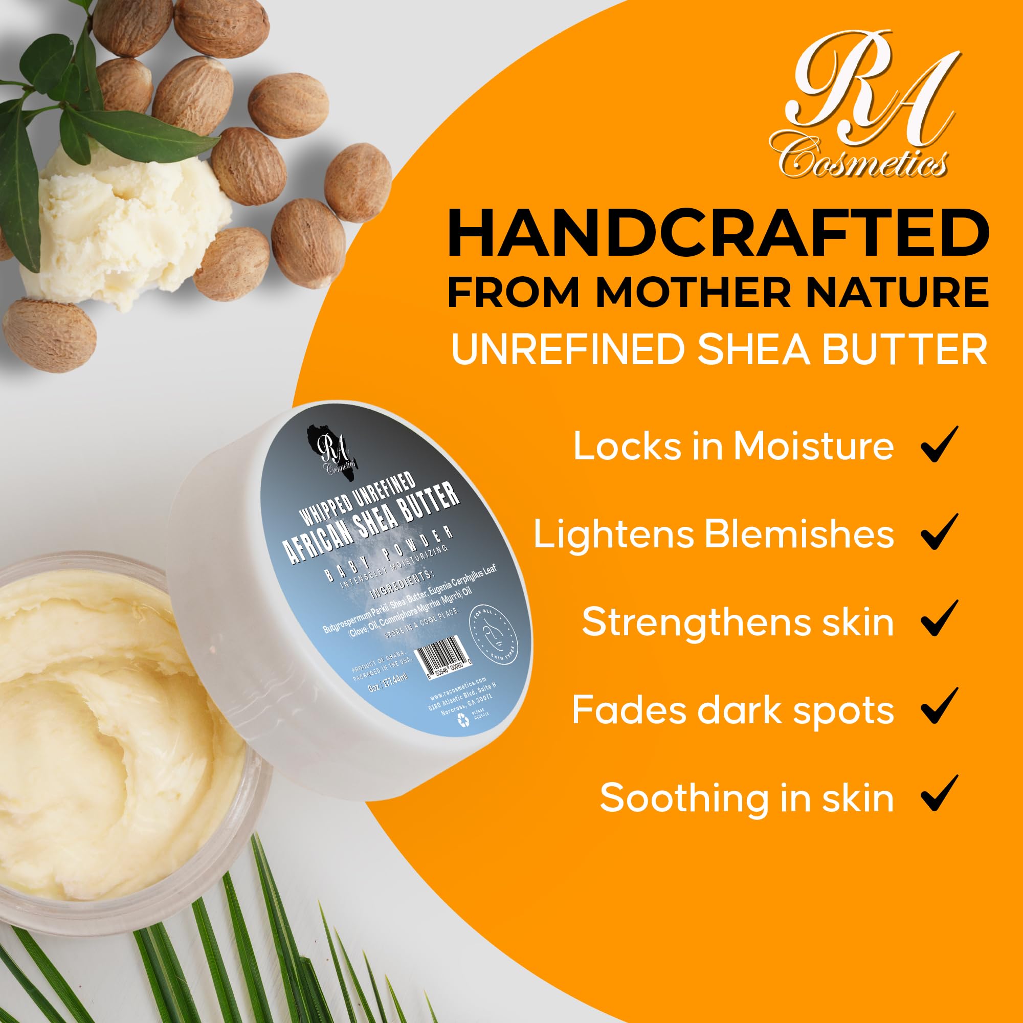 RA Cosmetics Whipped Shea Butter texture swatch reveals rich moisturizer for body