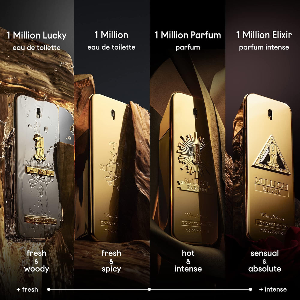 Etiqueta del frasco Rabanne 1 Million, información clara y elegante.
