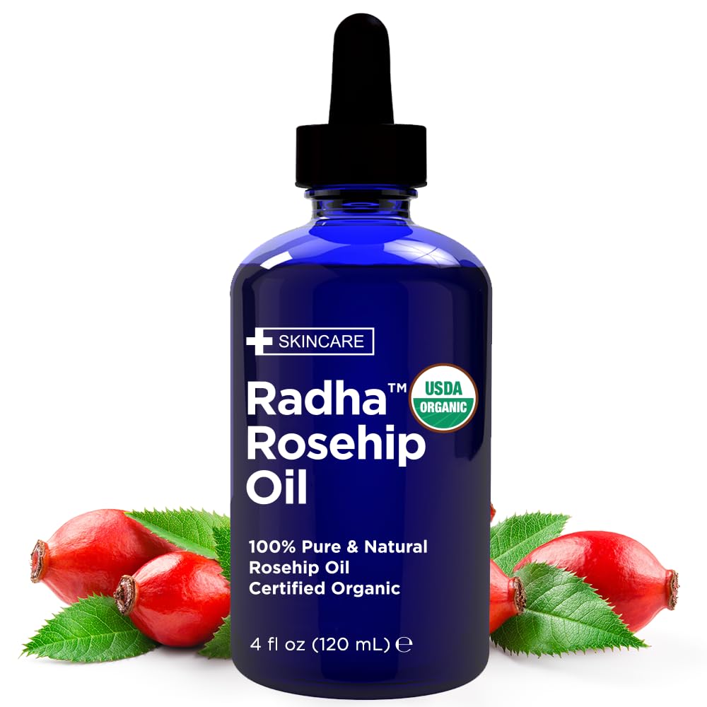 Radha Beauty Aceite de rosa mosqueta 4 oz, botella con gotero para hidratación facial