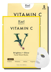 Rael máscara de vitamina C con brillo luminoso para piel más radiante.