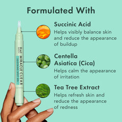 Close-up of Rael gel applied to a blemish for early spot care.