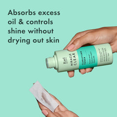 Rael Miracle Clear toner liquid on skin highlights refreshing hydration and matte finish.
