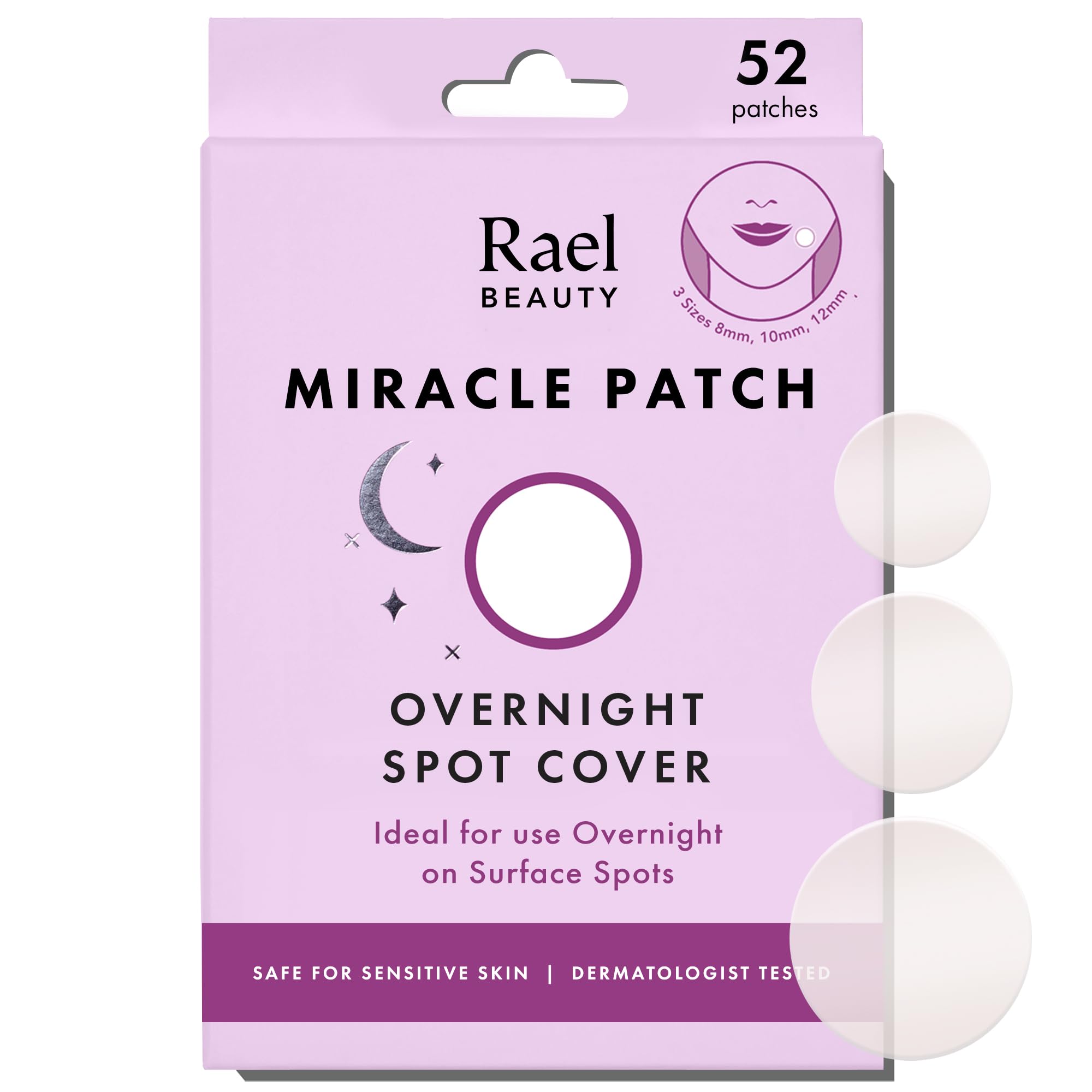 Rael parches acné 8mm para cobertura nocturna y tratamiento localizado.