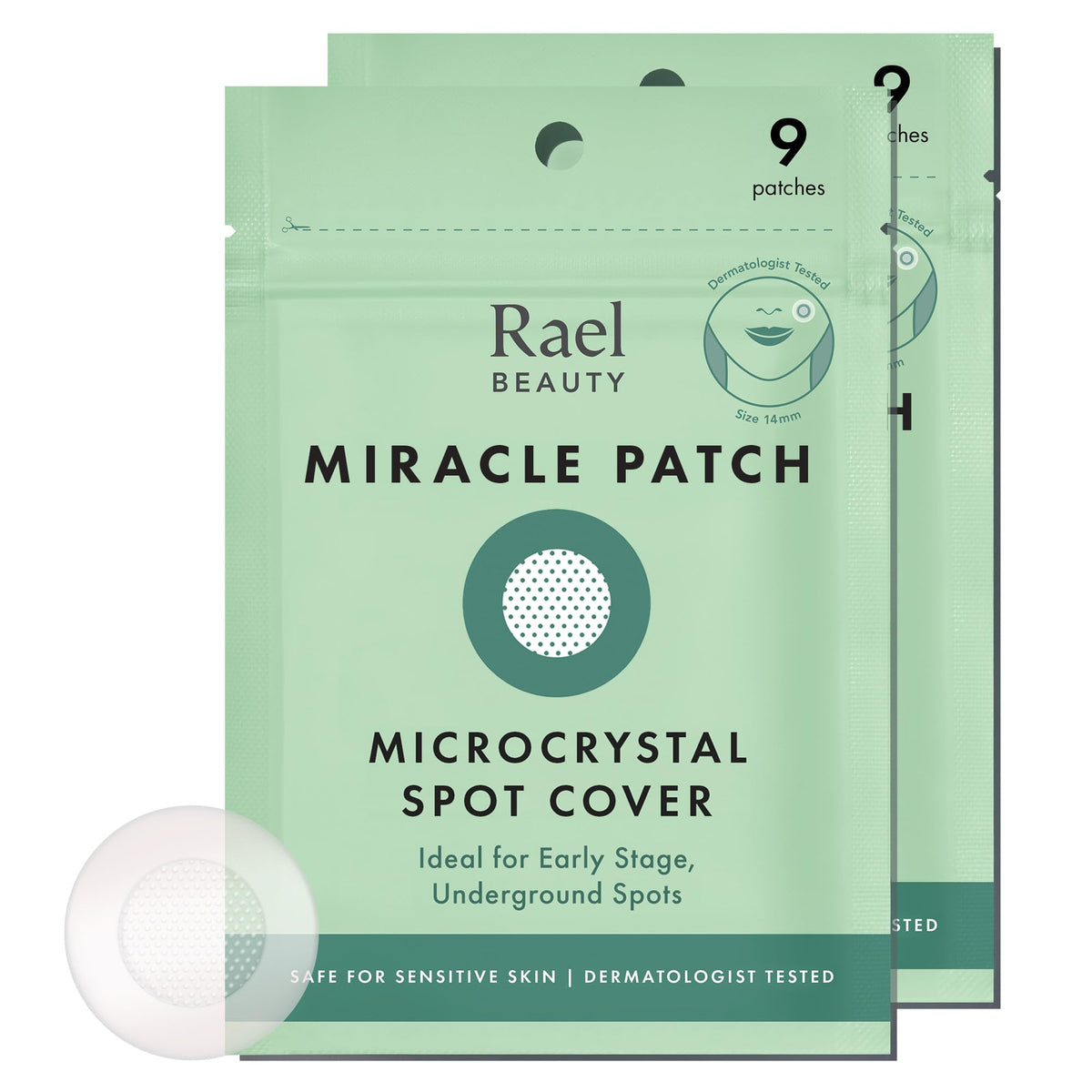 Parche hidrocoloide Rael para granitos con aceite de árbol de té, ideal para imperfecciones tempranas.