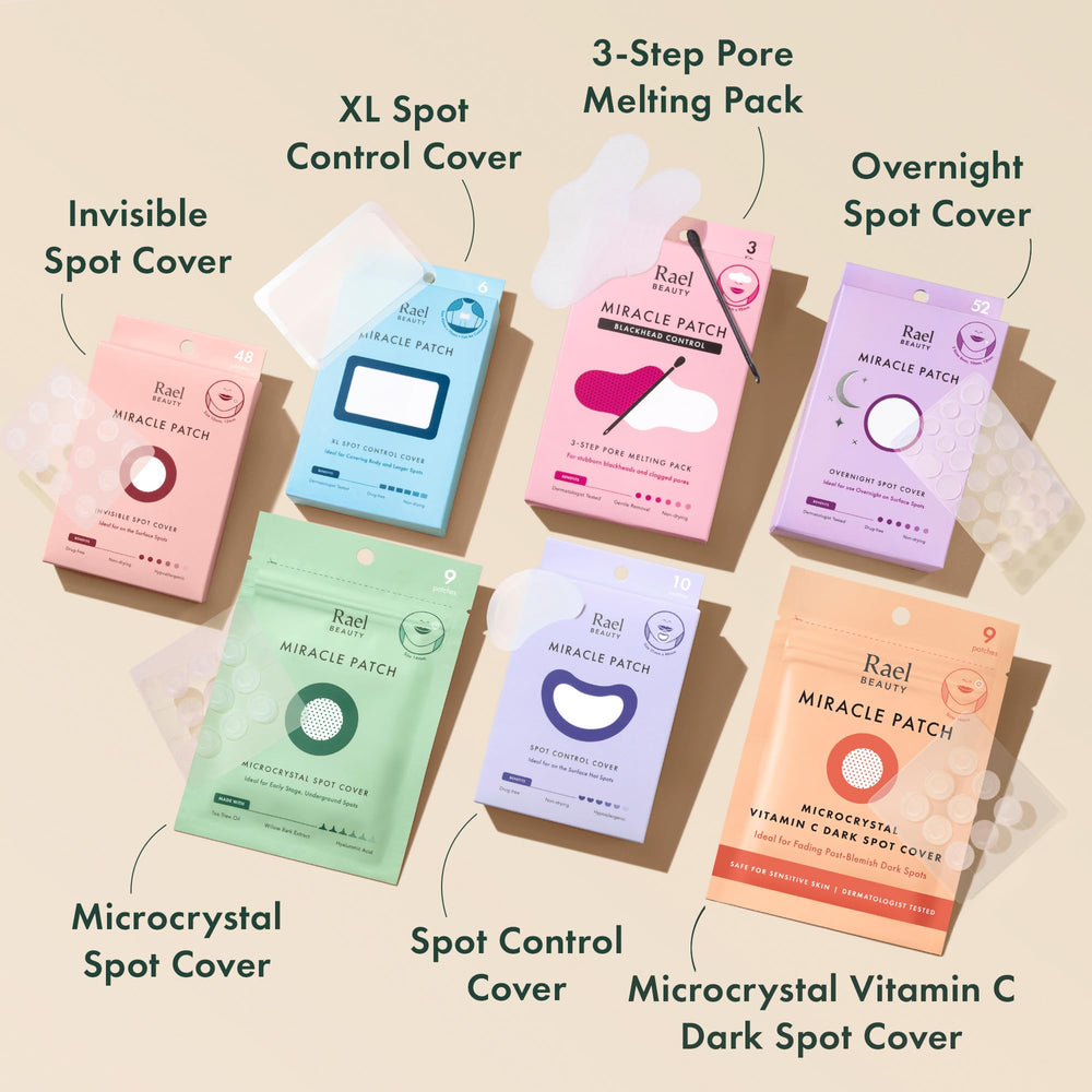 Rael Pimple Patches applied overnight for discreet blemish care.