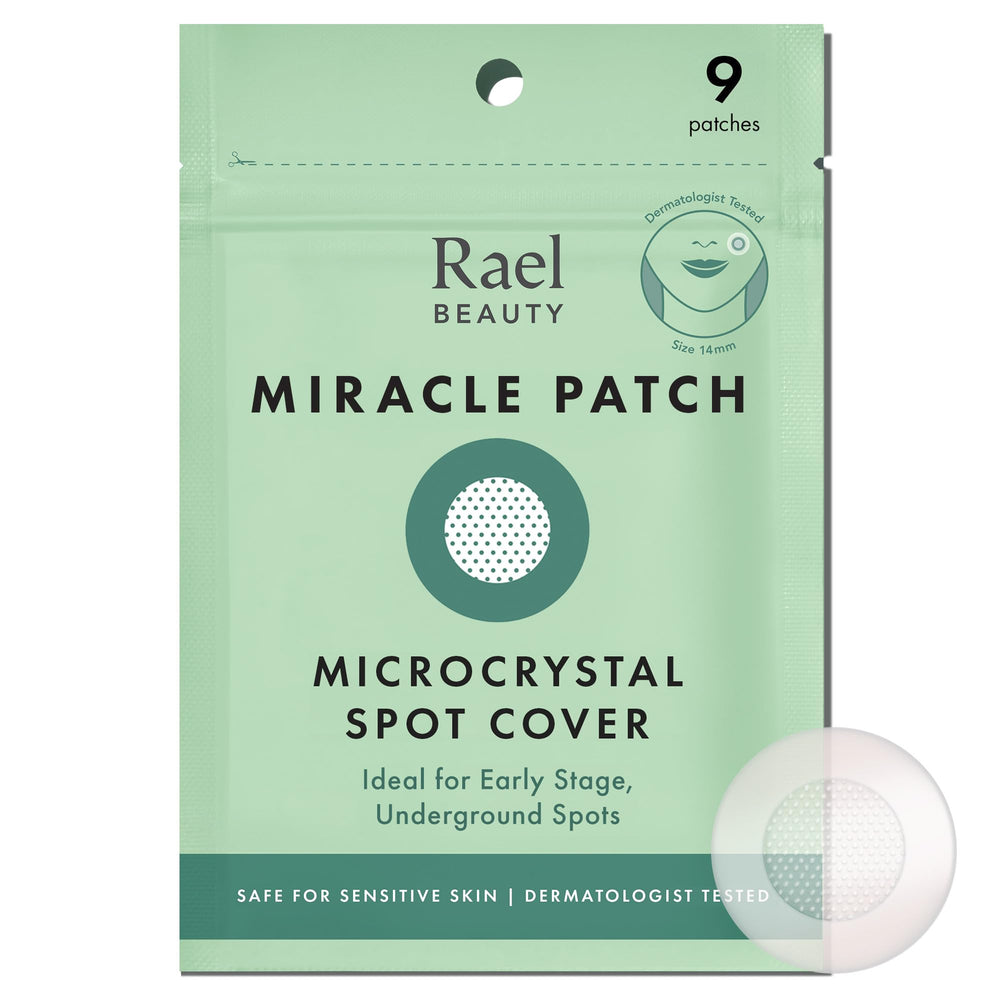 Rael pimple patches applied to a small blemish shielding skin from irritants.