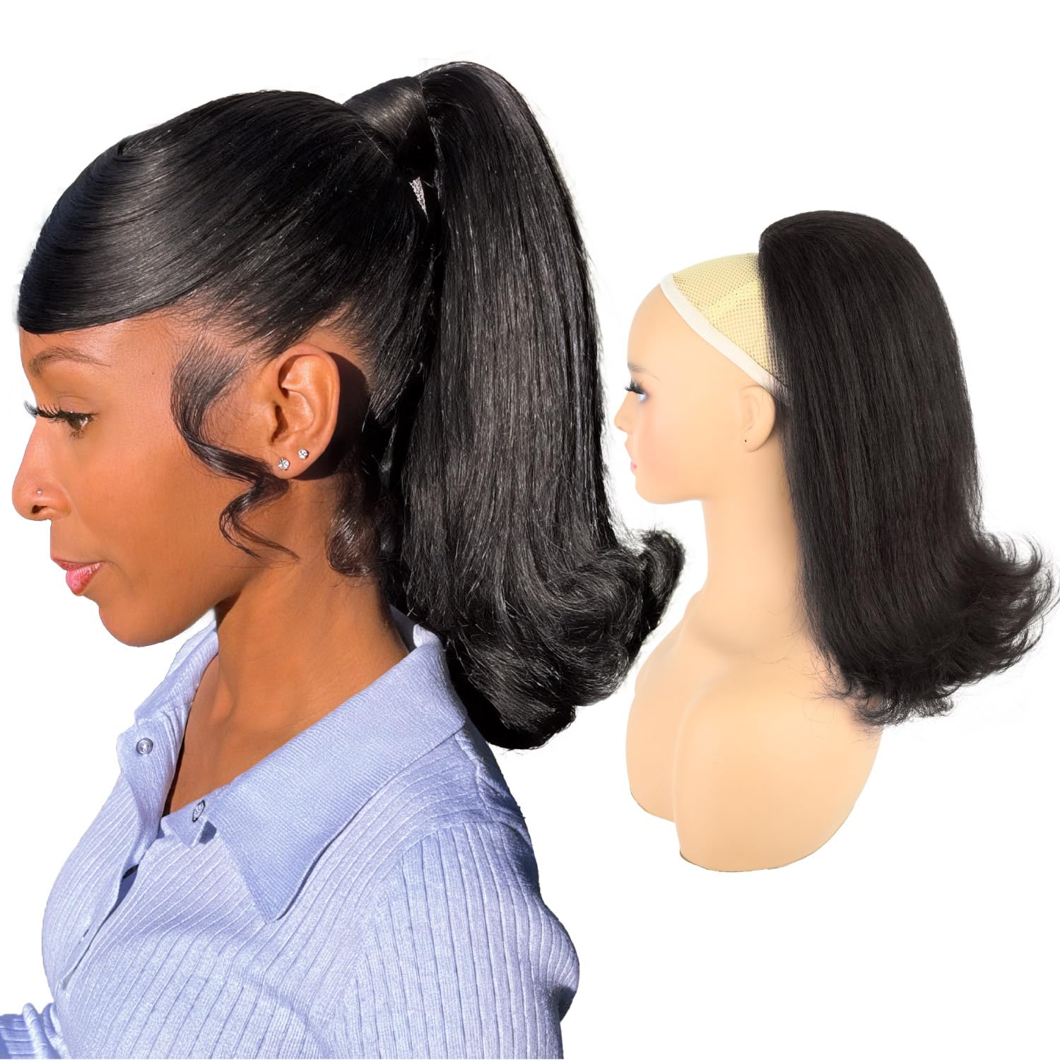 Rafabcici Flick Ponytail muestra textura yaki natural para un look auténtico.
