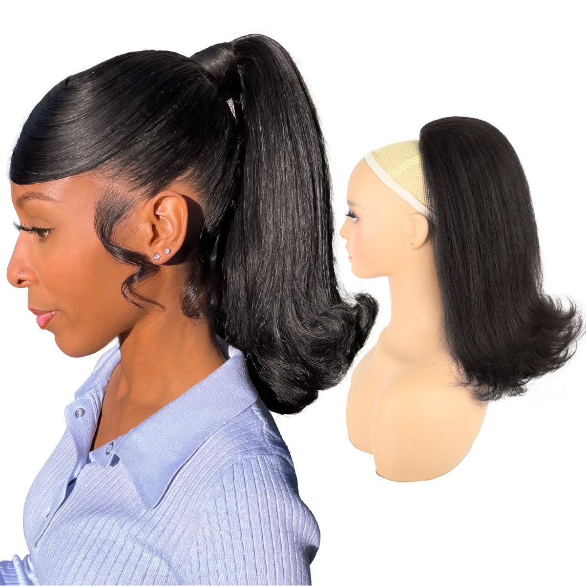 Rafabcici Flick Ponytail muestra textura yaki natural para un look auténtico.