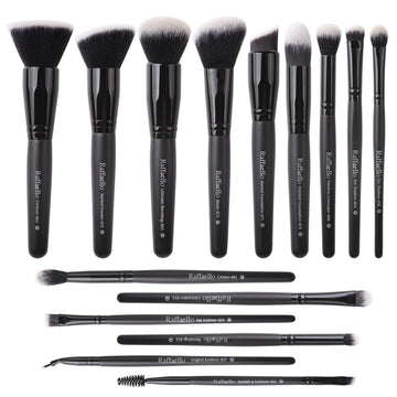 Conjunto Raffaello de 15 brochas para maquillaje, listo para uso diario.