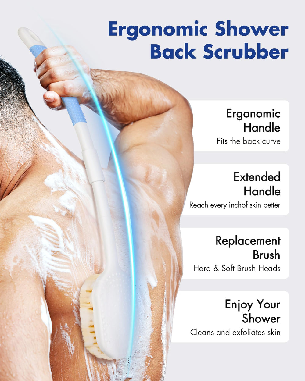 Cabeza dura Rafow con cerdas naturales para exfoliar y estimular la piel.