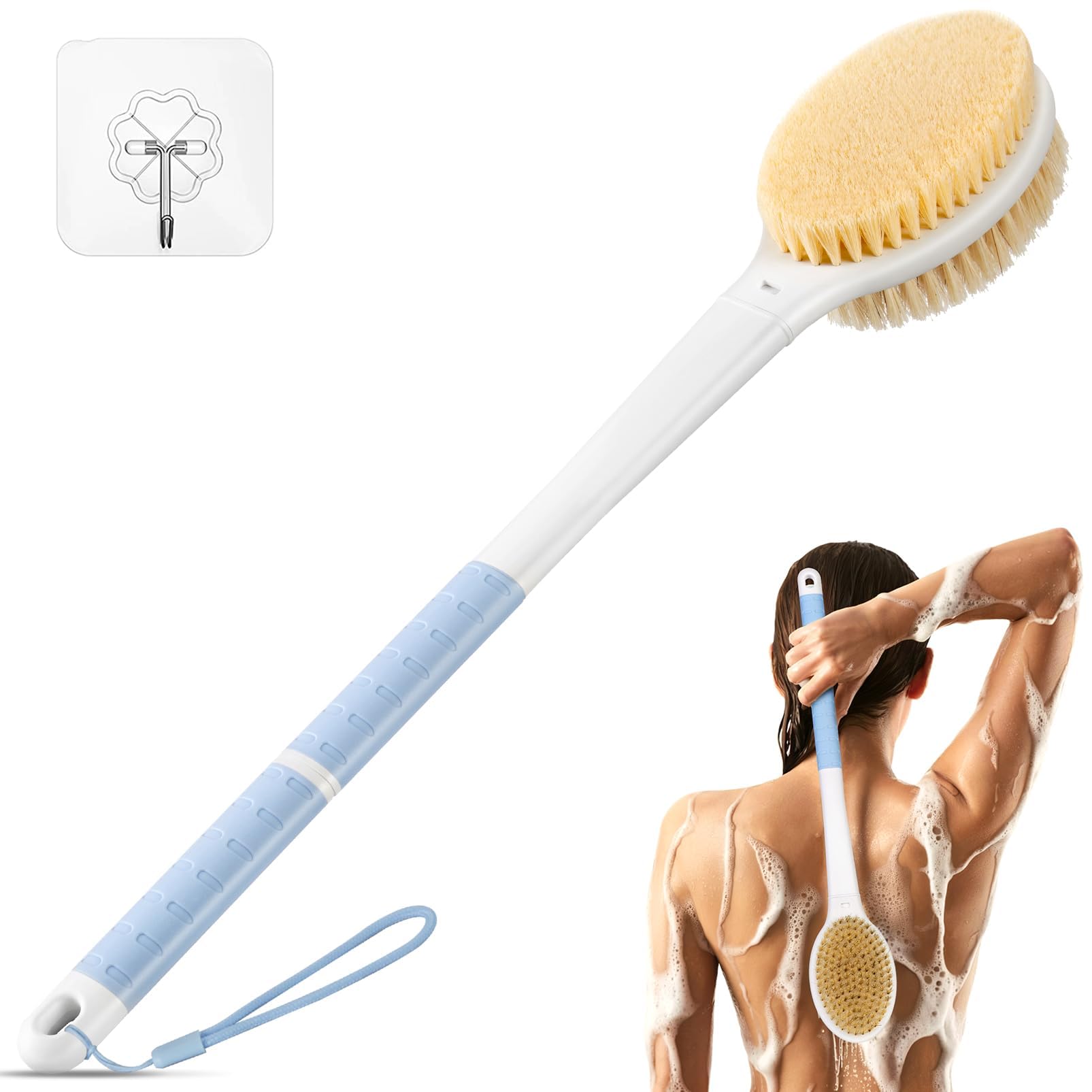 Rafow cepillo corporal con manija larga para alcanzar espalda y exfoliar piel