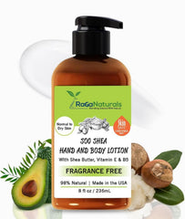 RaGaNaturals loción natural sin aroma en envase, ideal para piel sensible.