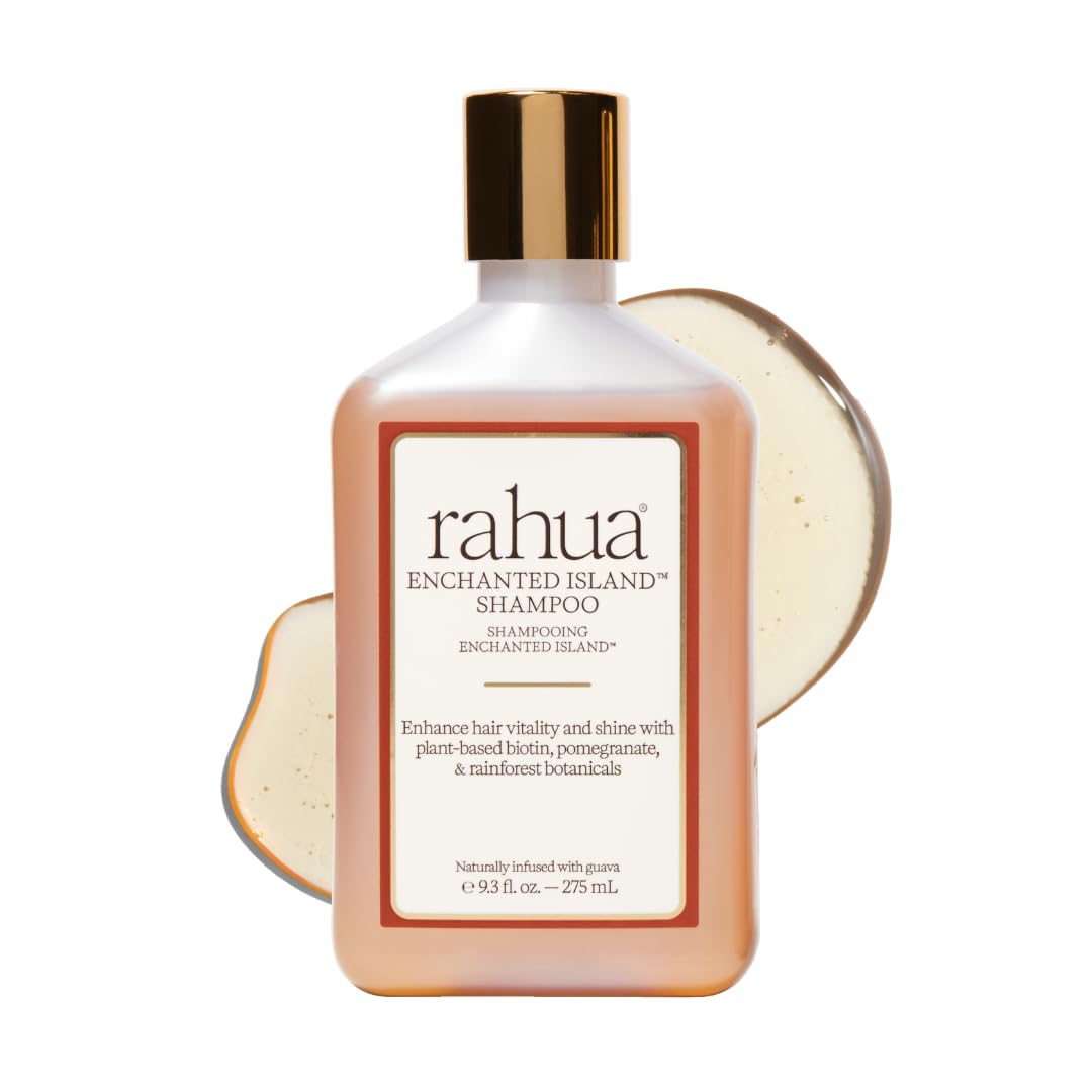 Rahua Champú Isla Encantada: botella elegante para cabello saludable.