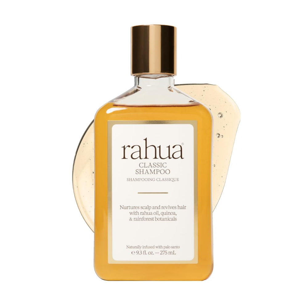 Rahua Classic Shampoo, botella en estante, cabello saludable.