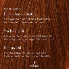 Rahua Isla Encantada: biotina y vitaminas fortalecen desde la raíz.