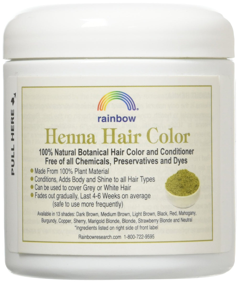 Muestras de color marrón medio con Henna Persa Rainbow Research para comparar tonos.