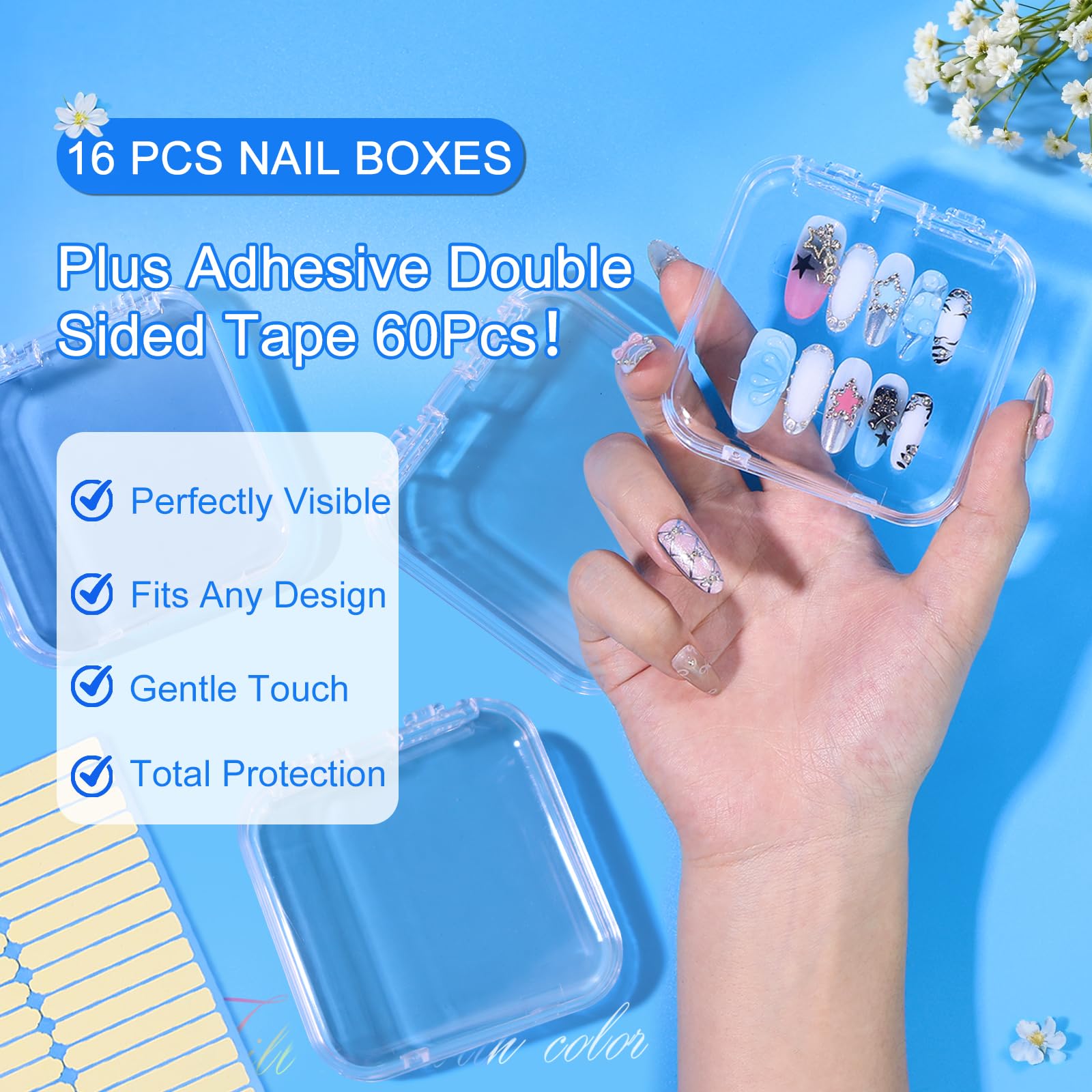 Raisetip caja transparente para uñas acrílicas, perfecta para organización en casa o salón.