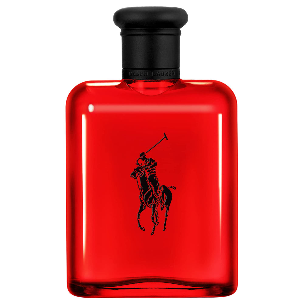 Polo Red de Ralph Lauren: botella con curvas y acabado mate negro, estilo audaz.