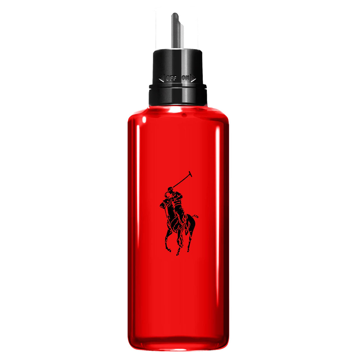 Polo Red de Ralph Lauren Fragrances, botella con curvas y negro mate, declaración audaz de estilo.
