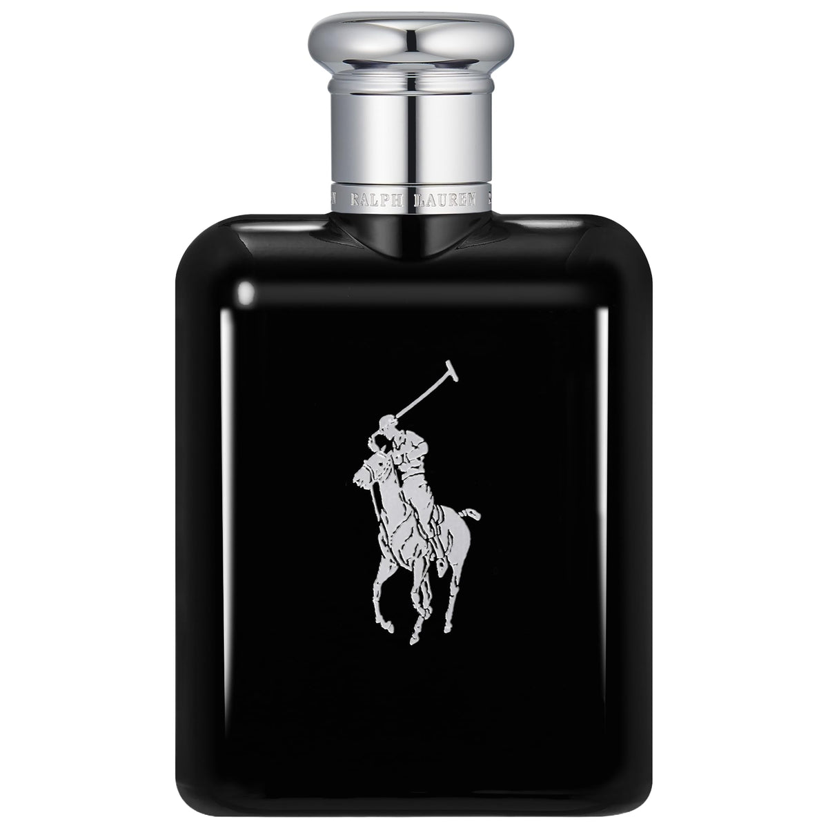 Polo Black de Ralph Lauren, frasco cerca, aroma sofisticado para uso diario.
