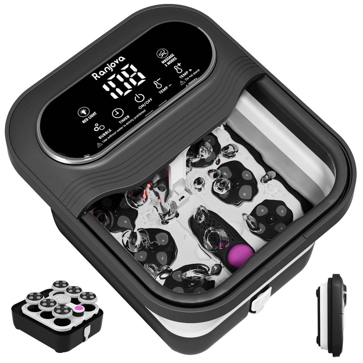 Ranjova spa para pies plegable con masaje rotativo para pies cansados.