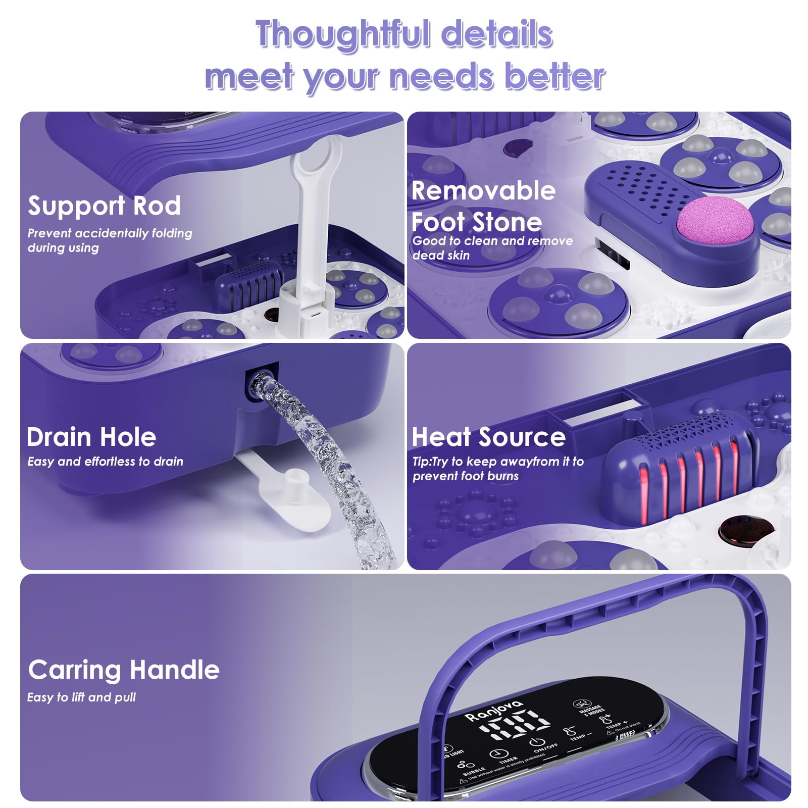Ranjova spa para pies con pantalla táctil amplia.