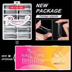 Ranrose uñas XXXL en caja organizadora con 240 piezas para elegir talla ideal.