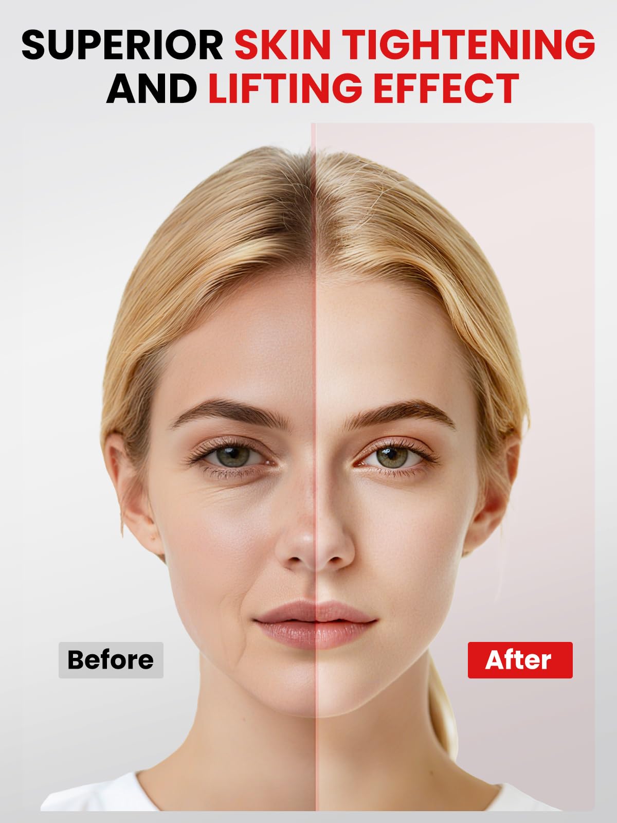 Thérapie lumineuse rouge sur le visage, stimulation du teint possible.