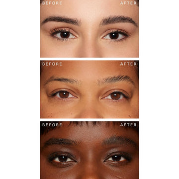 Brocha aplicadora Brow Harmony de Rare Beauty distribuye el gel de forma uniforme