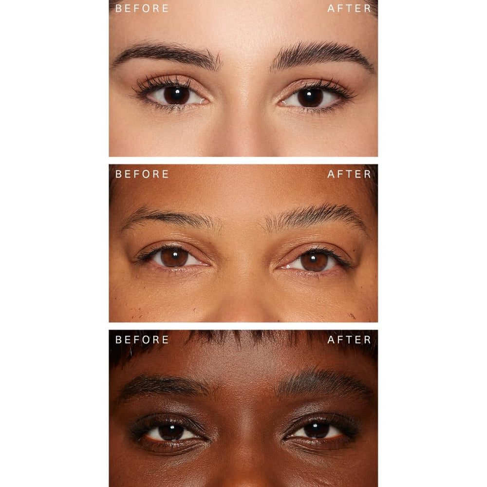 Brocha aplicadora Brow Harmony de Rare Beauty distribuye el gel de forma uniforme