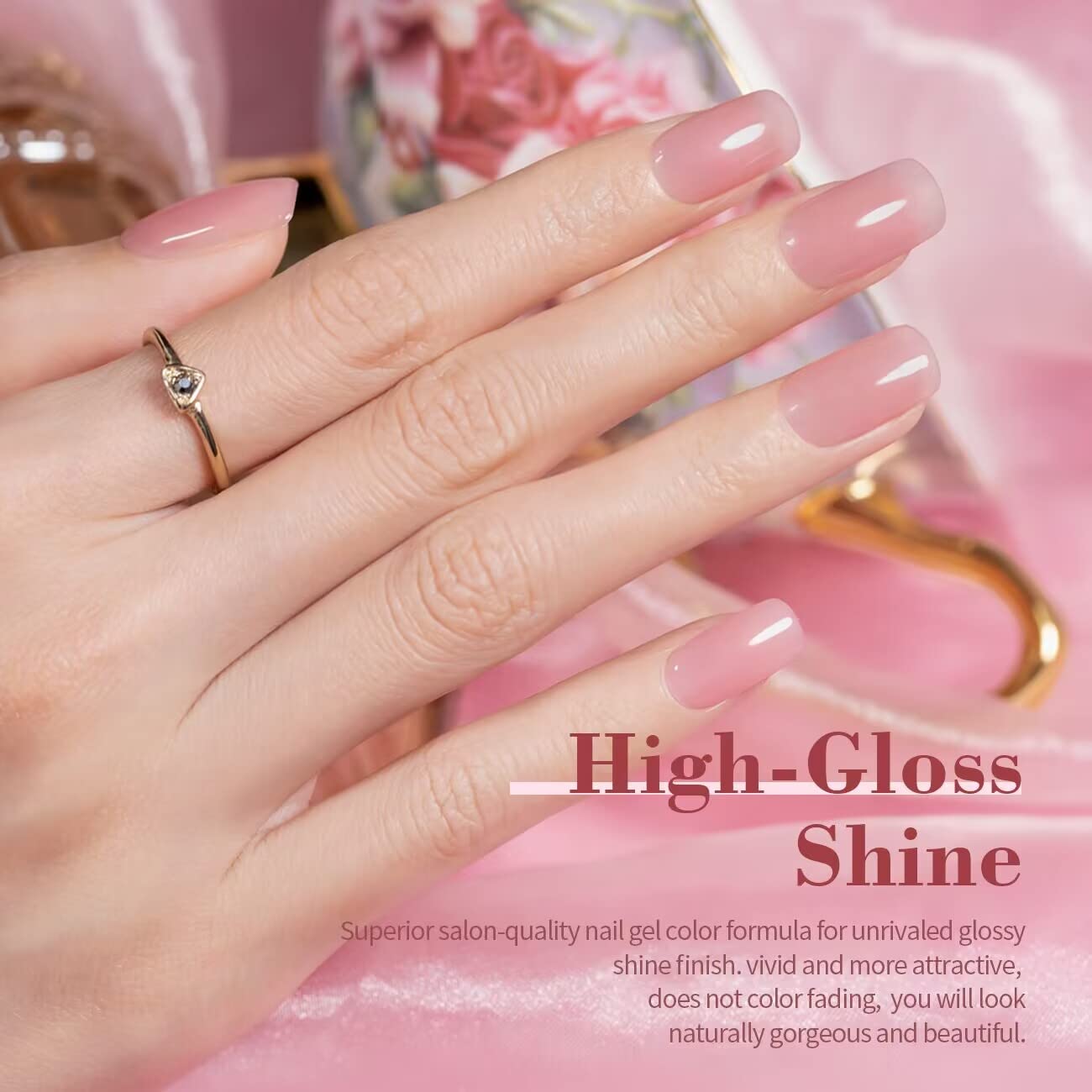 RARJSM aplicación en capas para tono rosado neutro en uñas.
