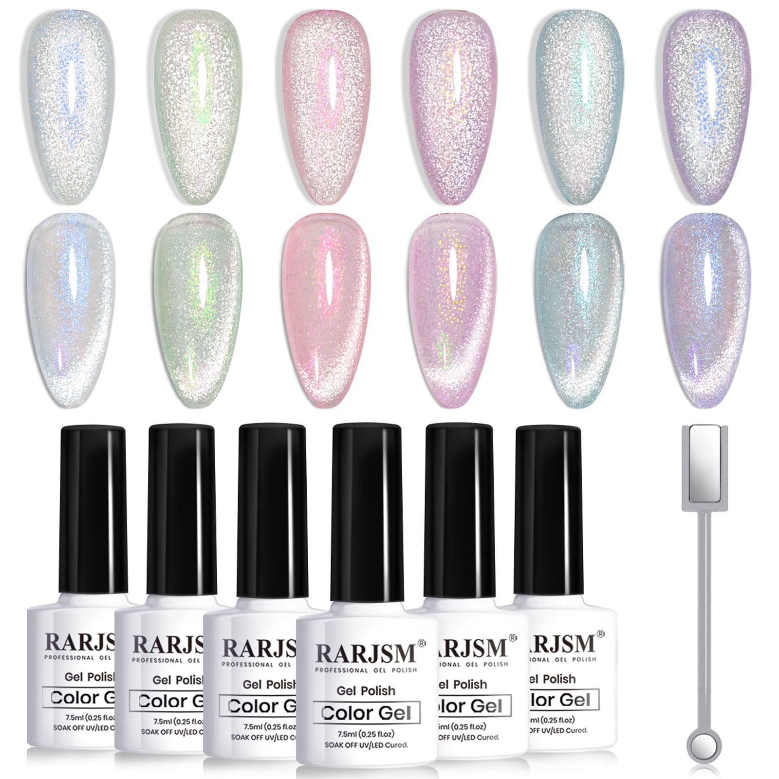 RARJSM Aurora: efecto ojo-gato en gel, set de 6 colores para uñas deslumbrantes