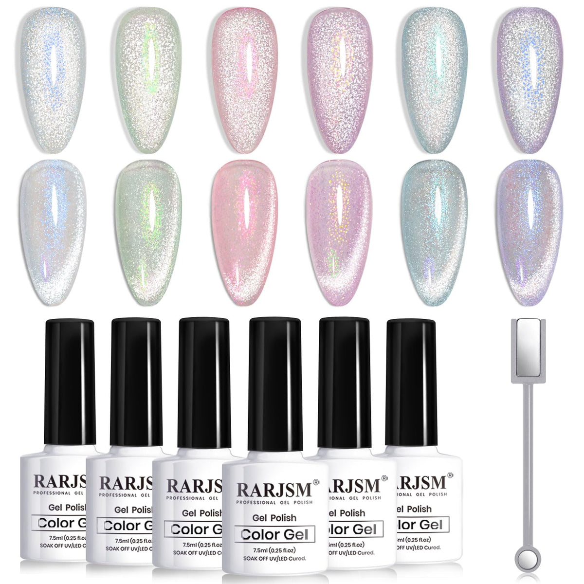 RARJSM Aurora: efecto ojo-gato en gel, set de 6 colores para uñas deslumbrantes