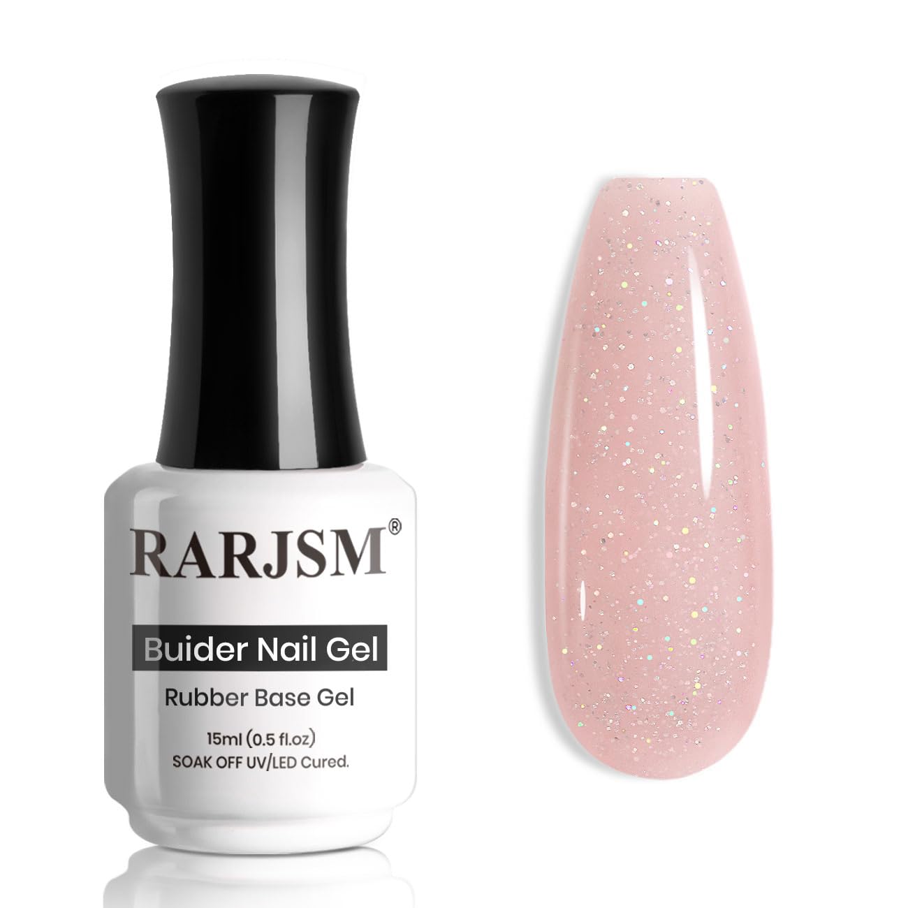 RARJSM base gel nude con brillo iridiscente para uñas duraderas.
