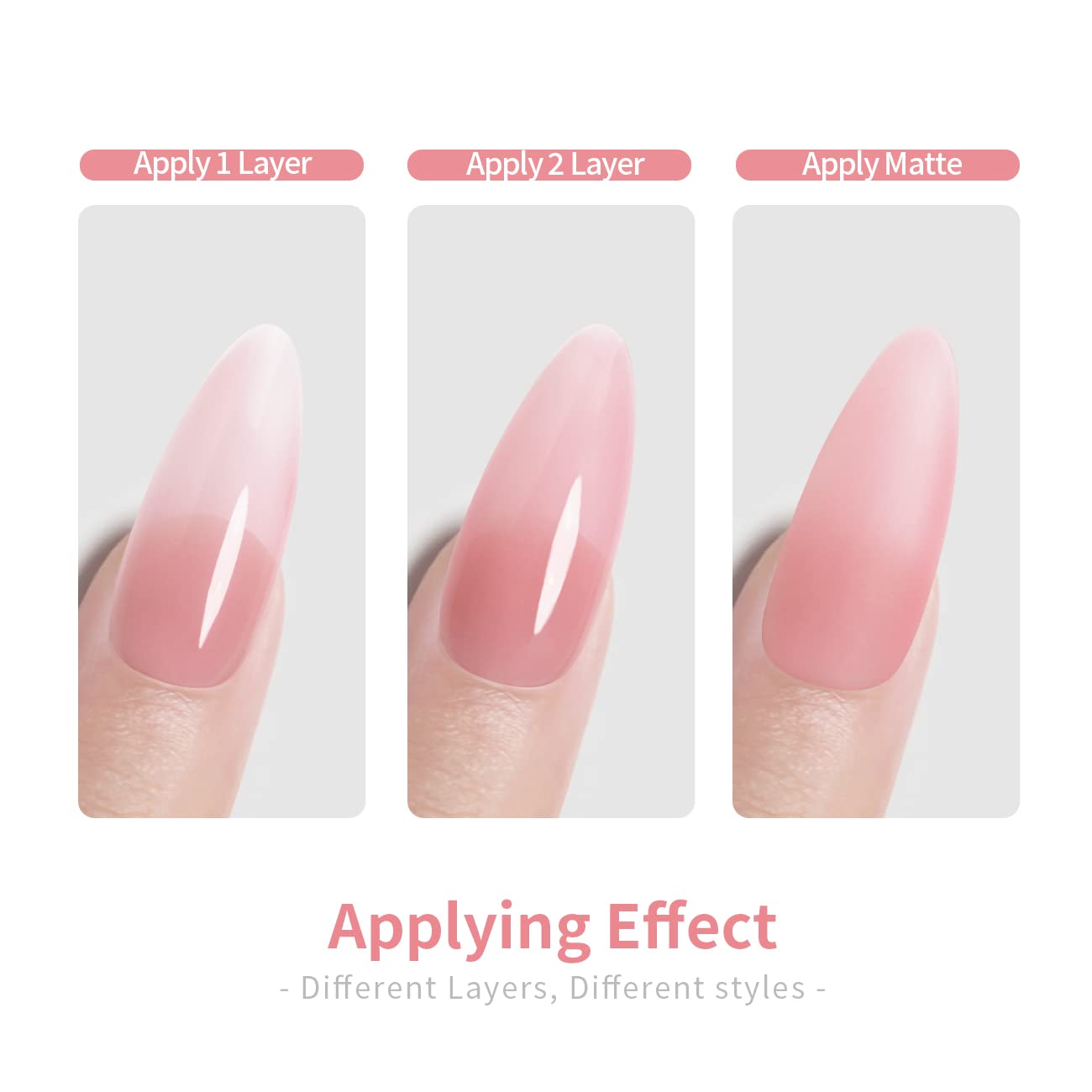 RARJSM base gel rosado auto-nivelante, facilita una aplicación uniforme.