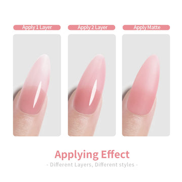 RARJSM base gel rosado auto-nivelante, facilita una aplicación uniforme.