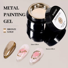 RARJSM arte en uñas bronce-oro 3D con brillo intenso