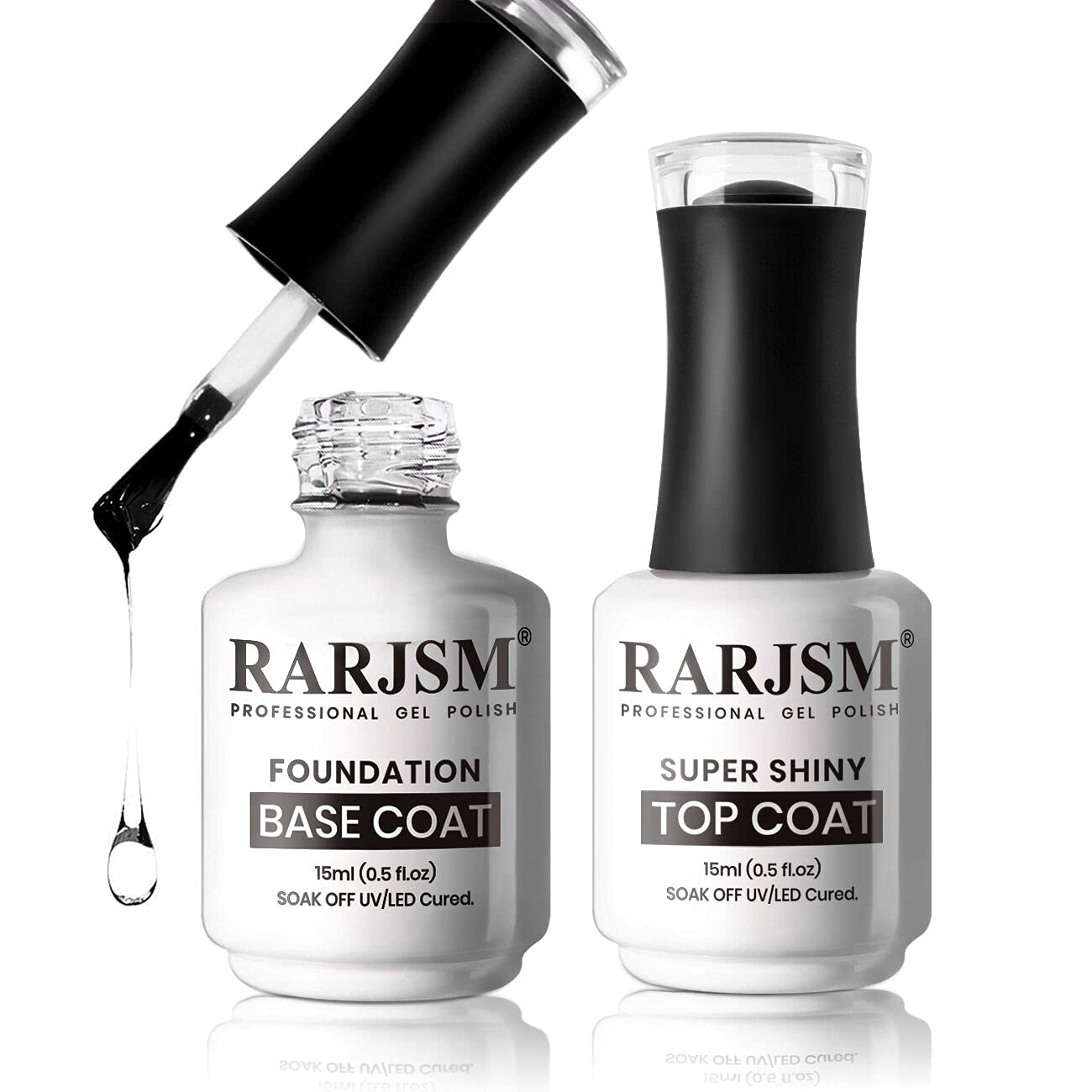 RARJSM Capa base transparente brillo 15ml para uñas protegidas y con acabado suave.