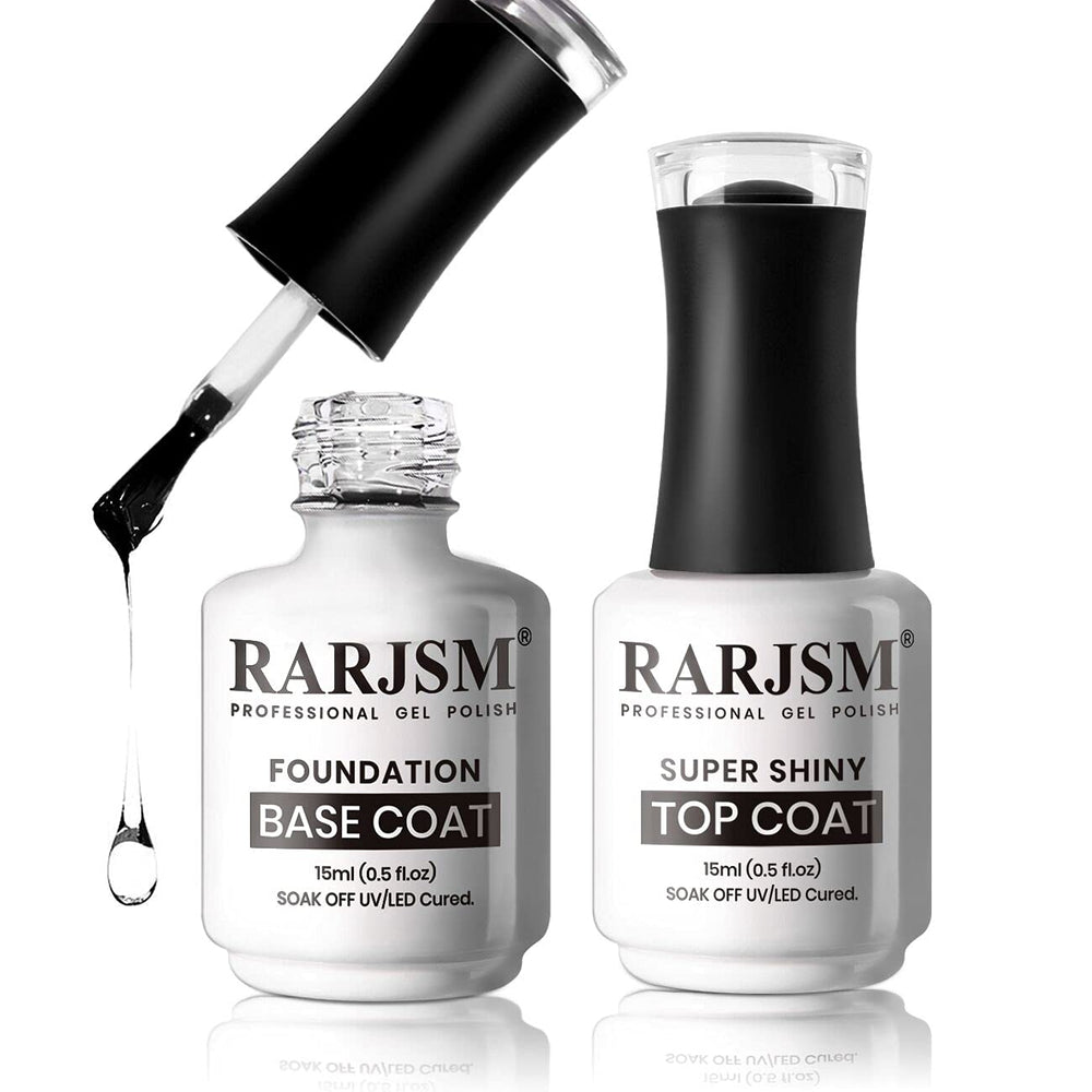 RARJSM Capa base transparente brillo 15ml para uñas protegidas y con acabado suave.