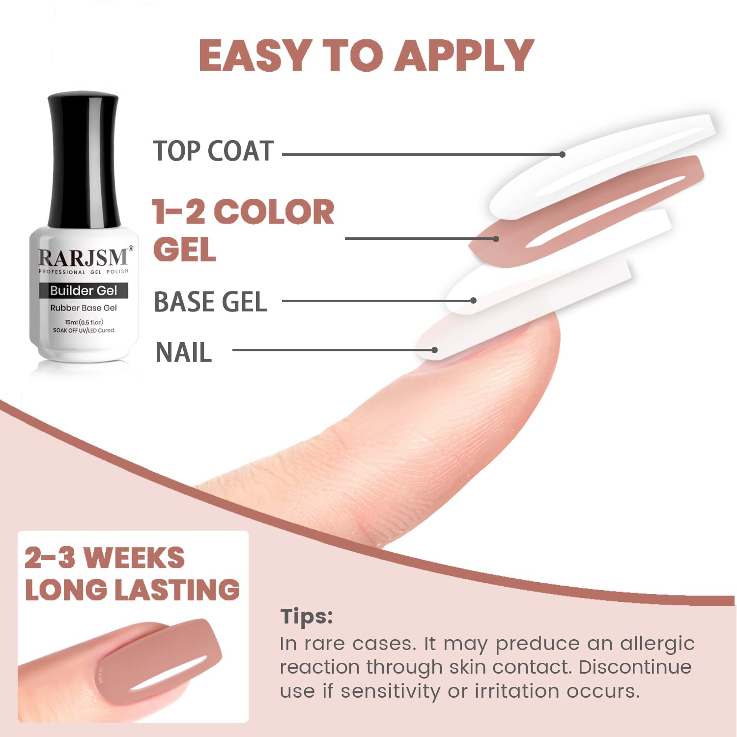 RARJSM capacidad-15ml-base-gel: bote generoso para manicuras.