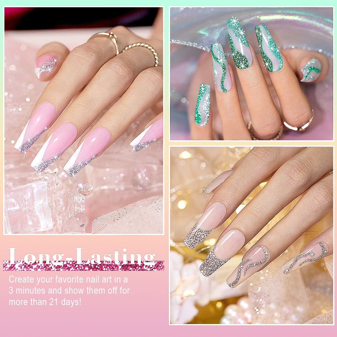 RARJSM efecto diamante resaltando bajo iluminación en uñas