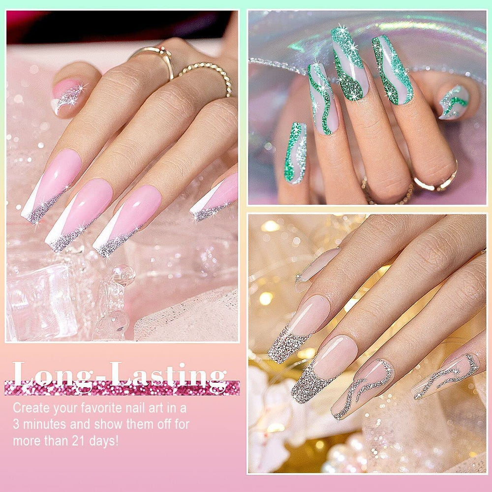 RARJSM efecto diamante resaltando bajo iluminación en uñas