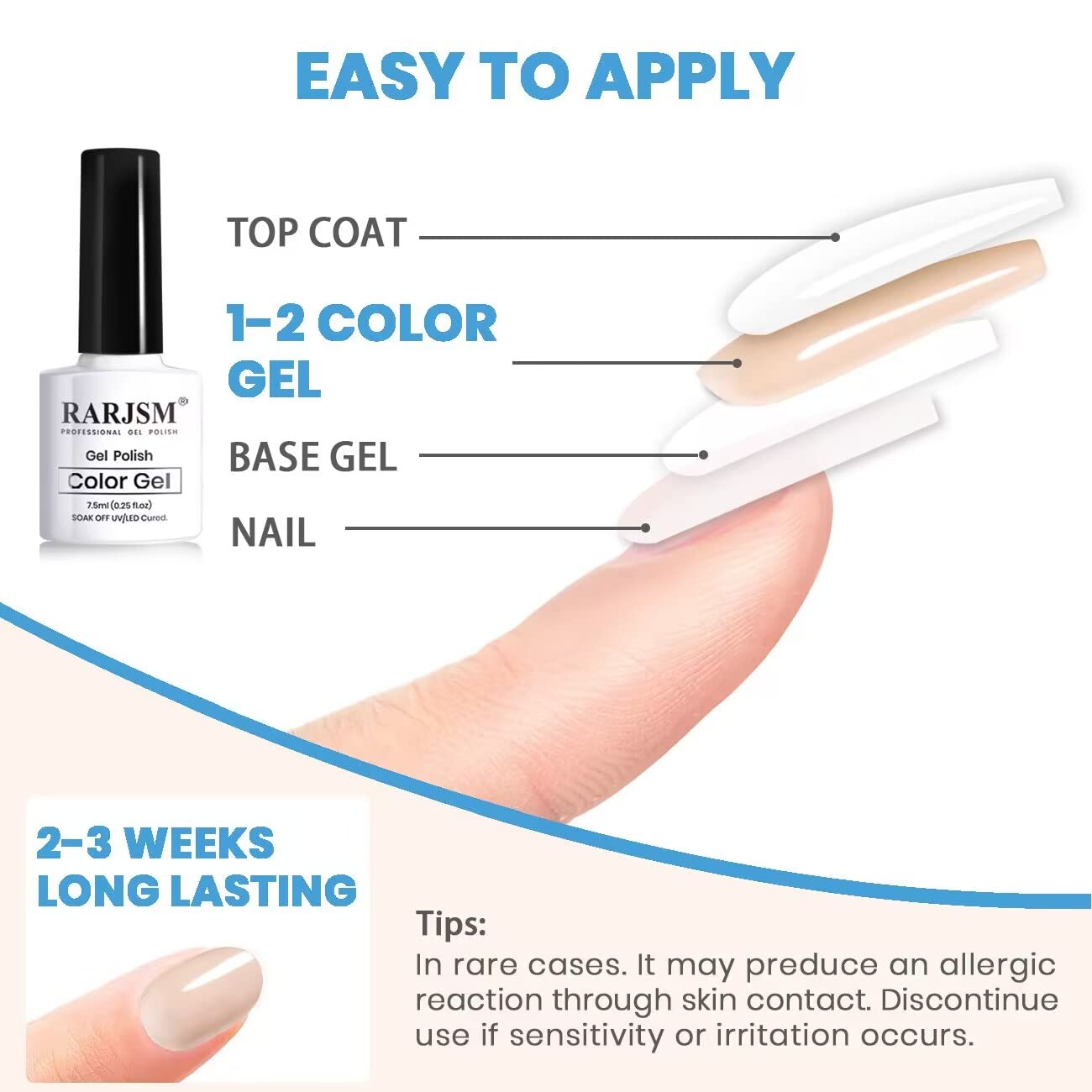 RARJSM gel brillo duradero, acabado translúcido para uñas nude.