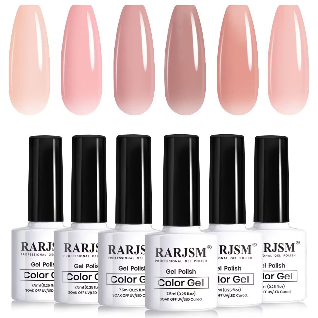 RARJSM esmalte gel nude jelly pink, colección de 6 colores para manicura natural en casa.