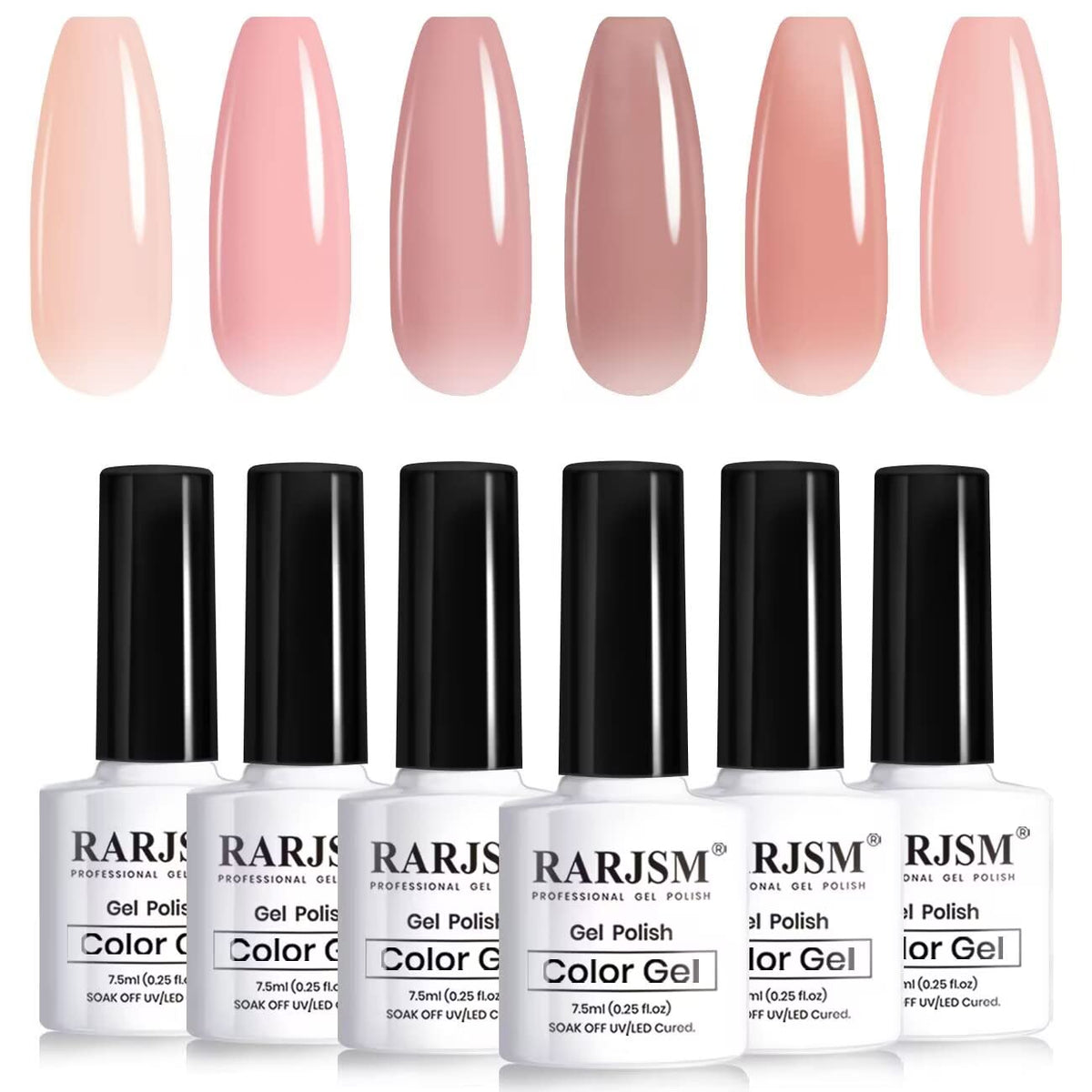 RARJSM esmalte gel nude jelly pink, colección de 6 colores para manicura natural en casa.