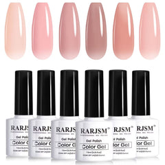 RARJSM esmalte gel nude jelly pink, colección de 6 colores para manicura natural en casa.