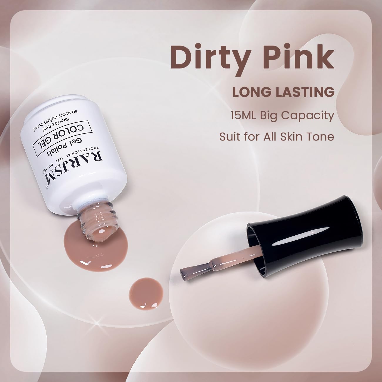 Muestra de uña con el esmalte gel nude pink de rarjsm tono suave y natural