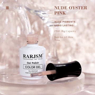 RARJSM Esmalte gel nude rosa en acción, aplicación fácil para manicura precisa