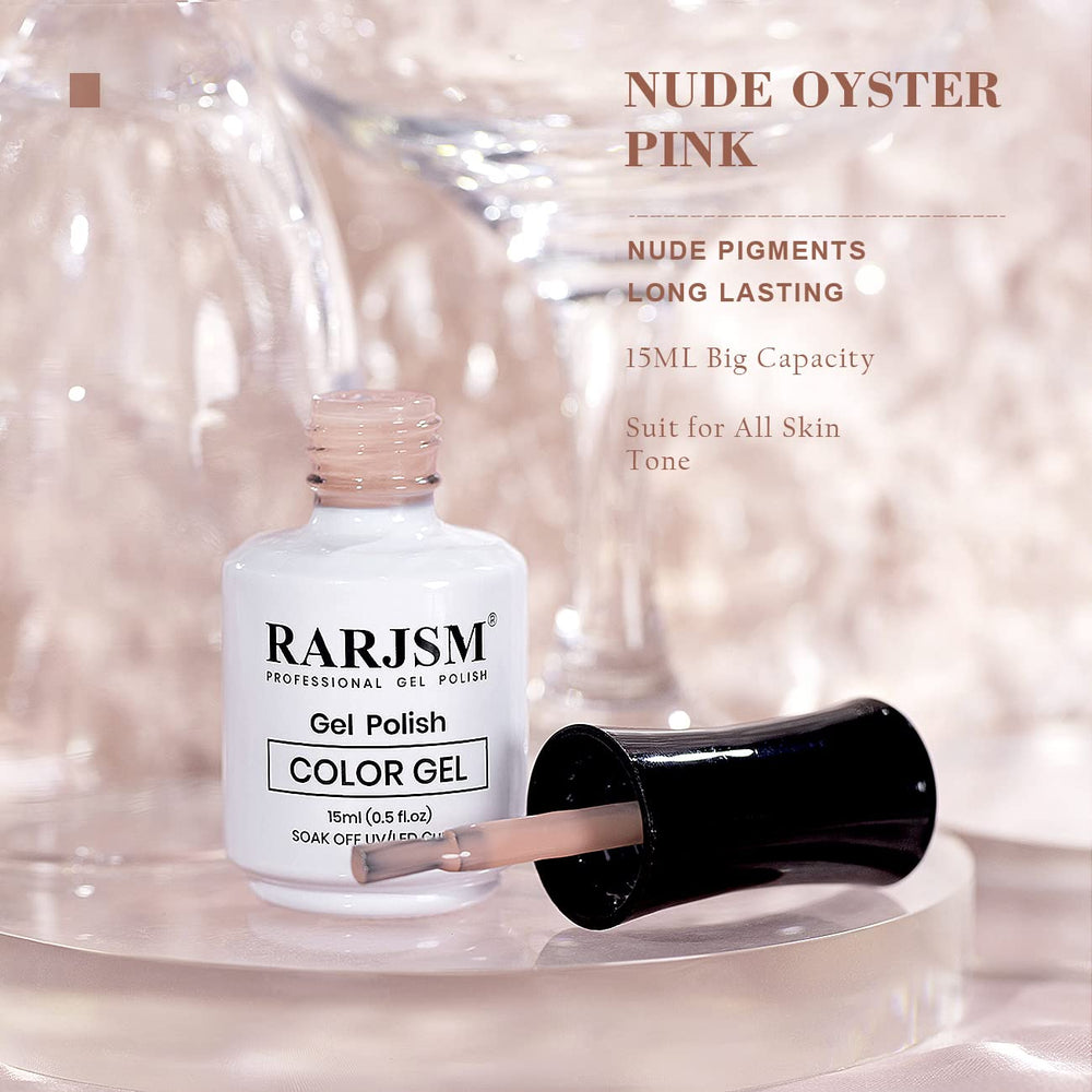 RARJSM Esmalte gel nude rosa en acción, aplicación fácil para manicura precisa