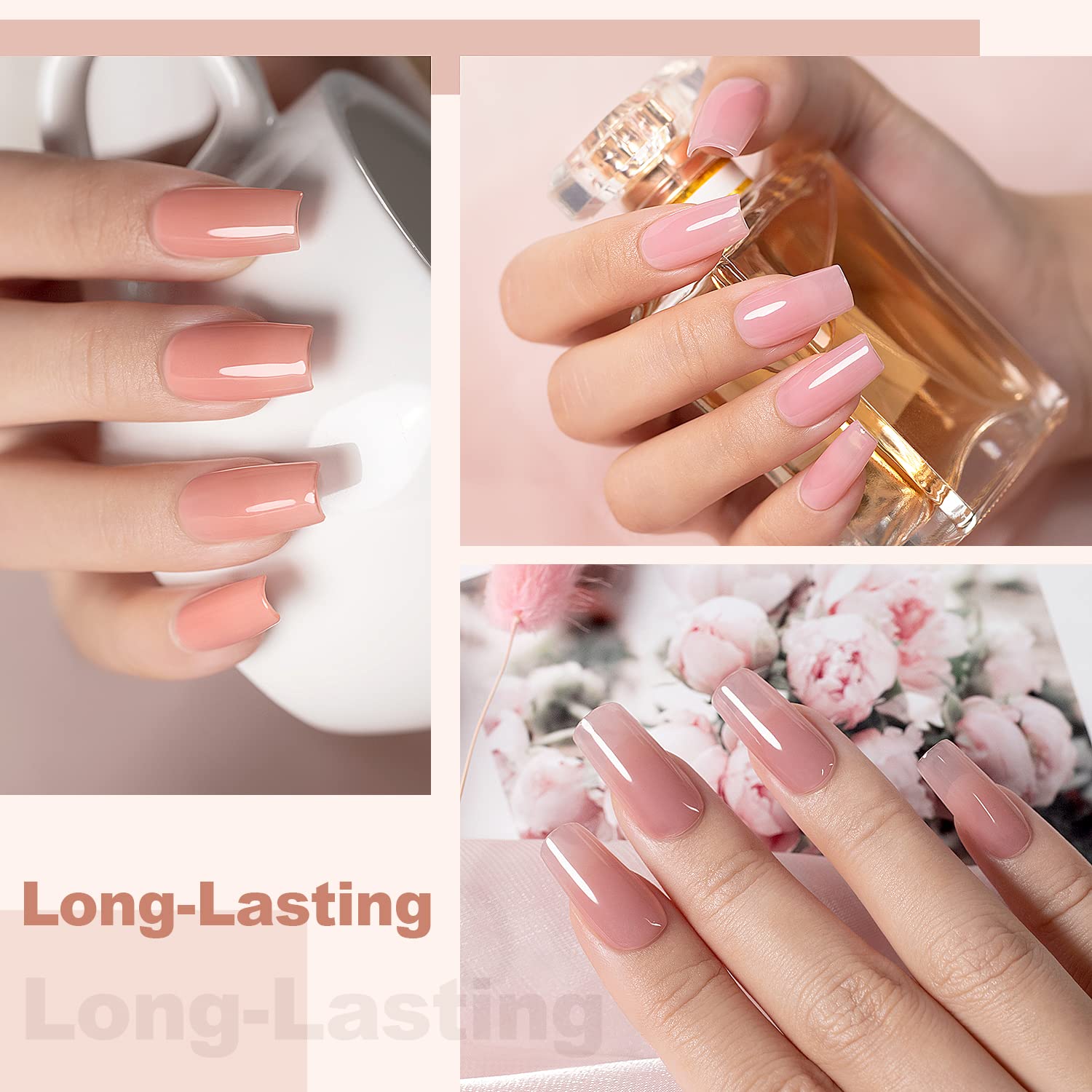 RARJSM gel nude rosa translúcido, para uñas limpias y brillo suave.